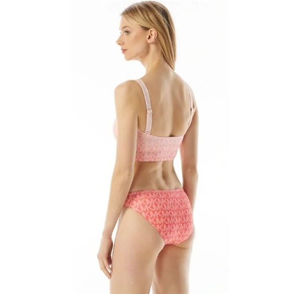 NWT Michael Kors L Sangria Logo Bikini Bottom Coral White 124683 - Picture 2 of 4
